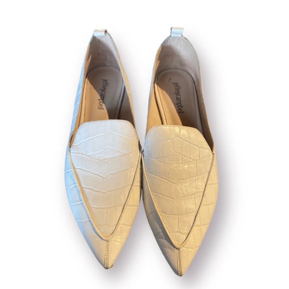 Jeffrey Campbell White Viona Croc Leather Pointed Toe Loafer Heals Shoes Sz 7
